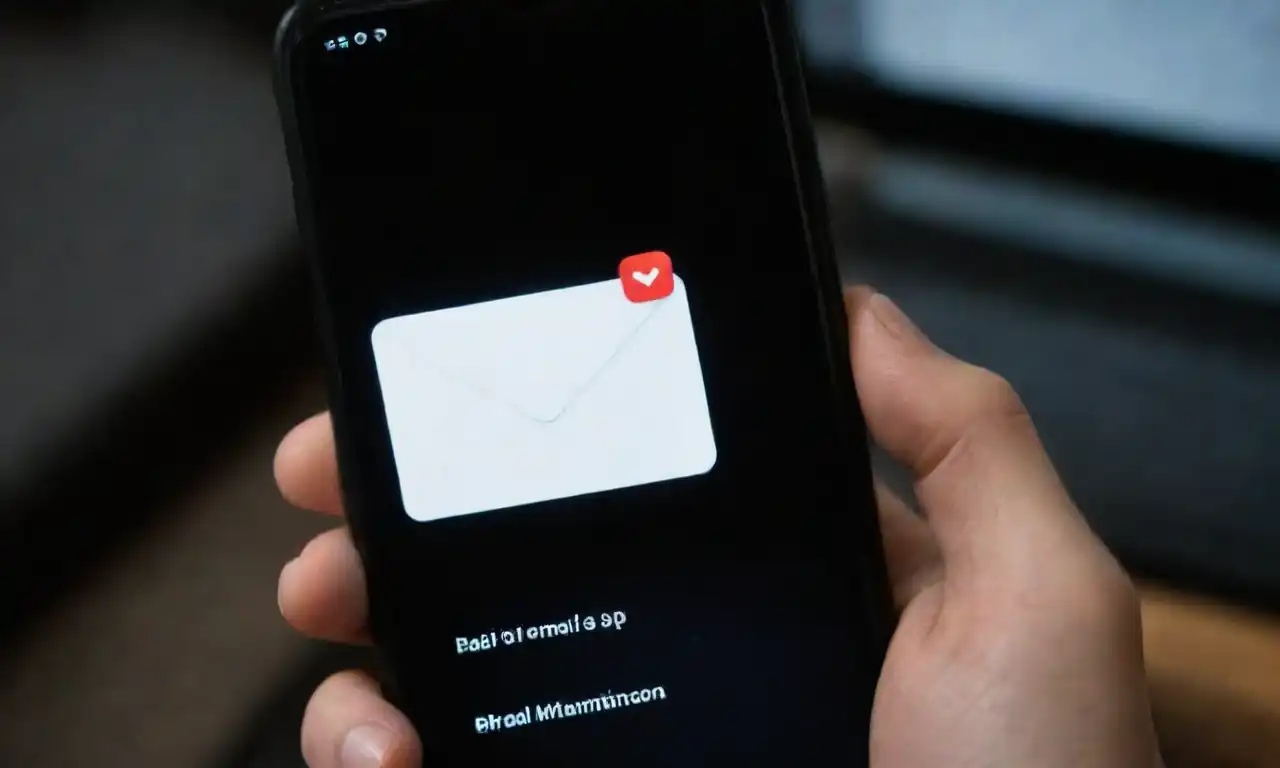 A smartphone screen displaying an email app in dark mode