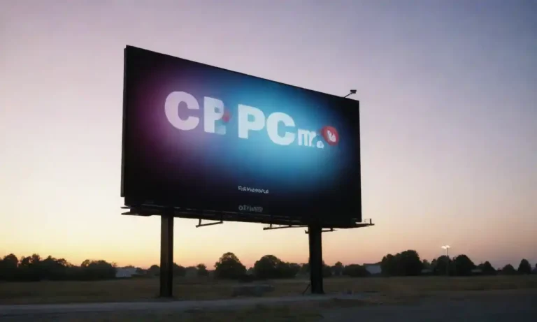 Visual of a digital billboard in the sky displaying an advertisement with PPC metrics.