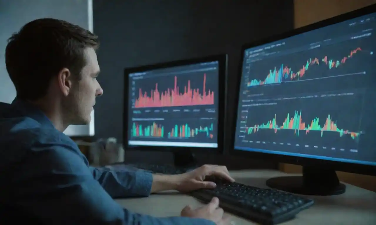 A person analyzing website data on a computer with SEO charts and graphs displayed.