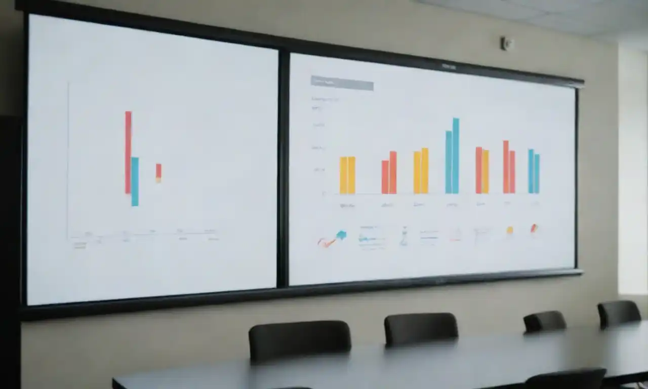 Graphs and charts showcasing data analysis for marketing strategies in a meeting room.