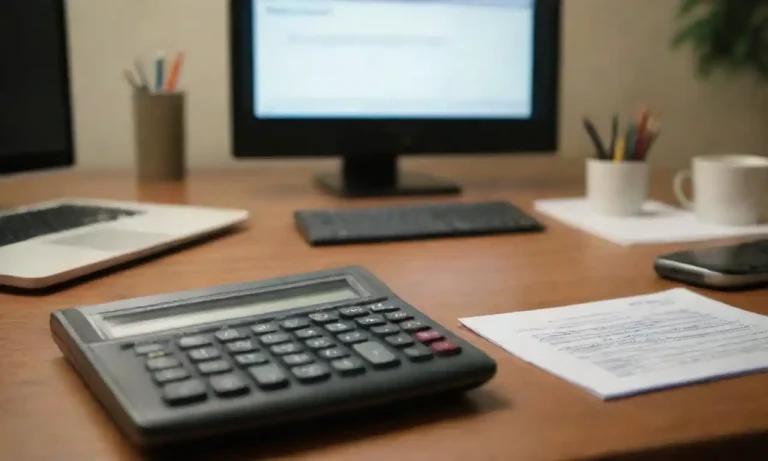 Una calculadora y gráficos de rendimiento publicitario en una mesa de trabajo.