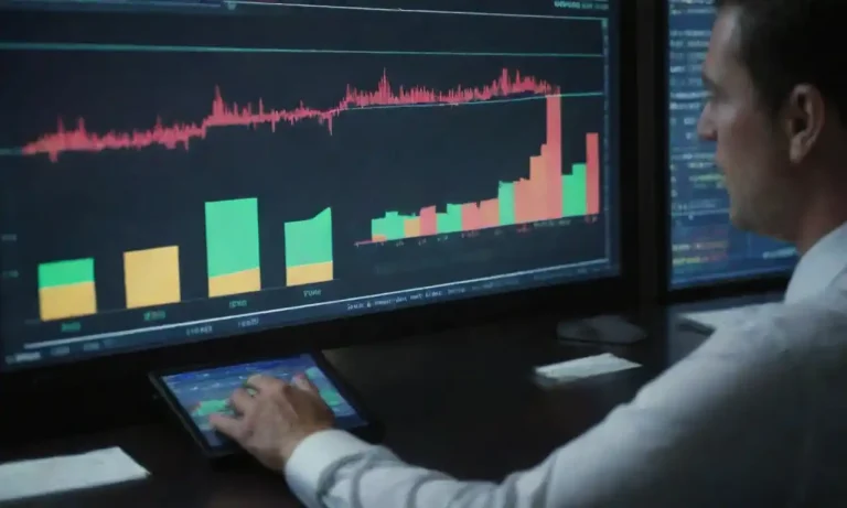 A person analyzing ROI metrics on a digital screen with financial charts.