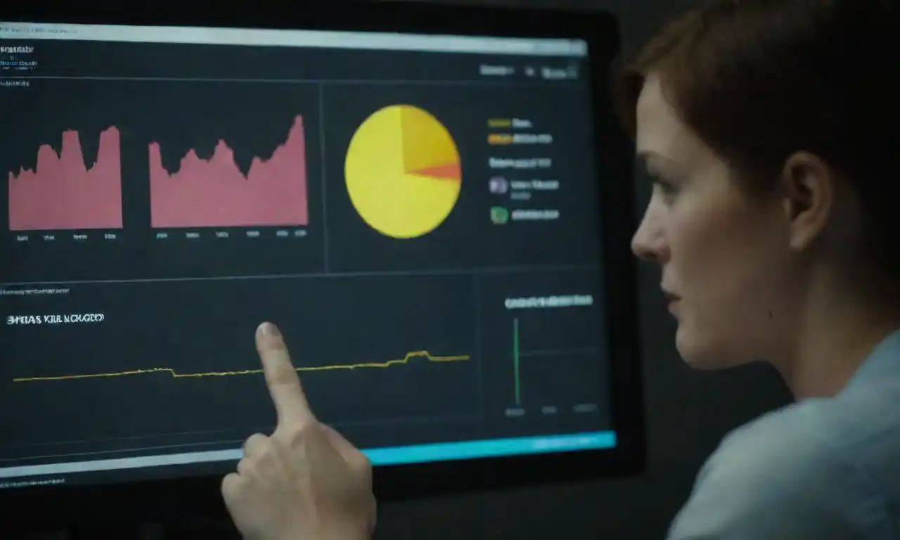 Person analyzing PPC ad performance data on a digital dashboard.