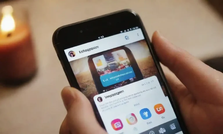 A smartphone displaying Instagram with notifications and engagement metrics on the screen.