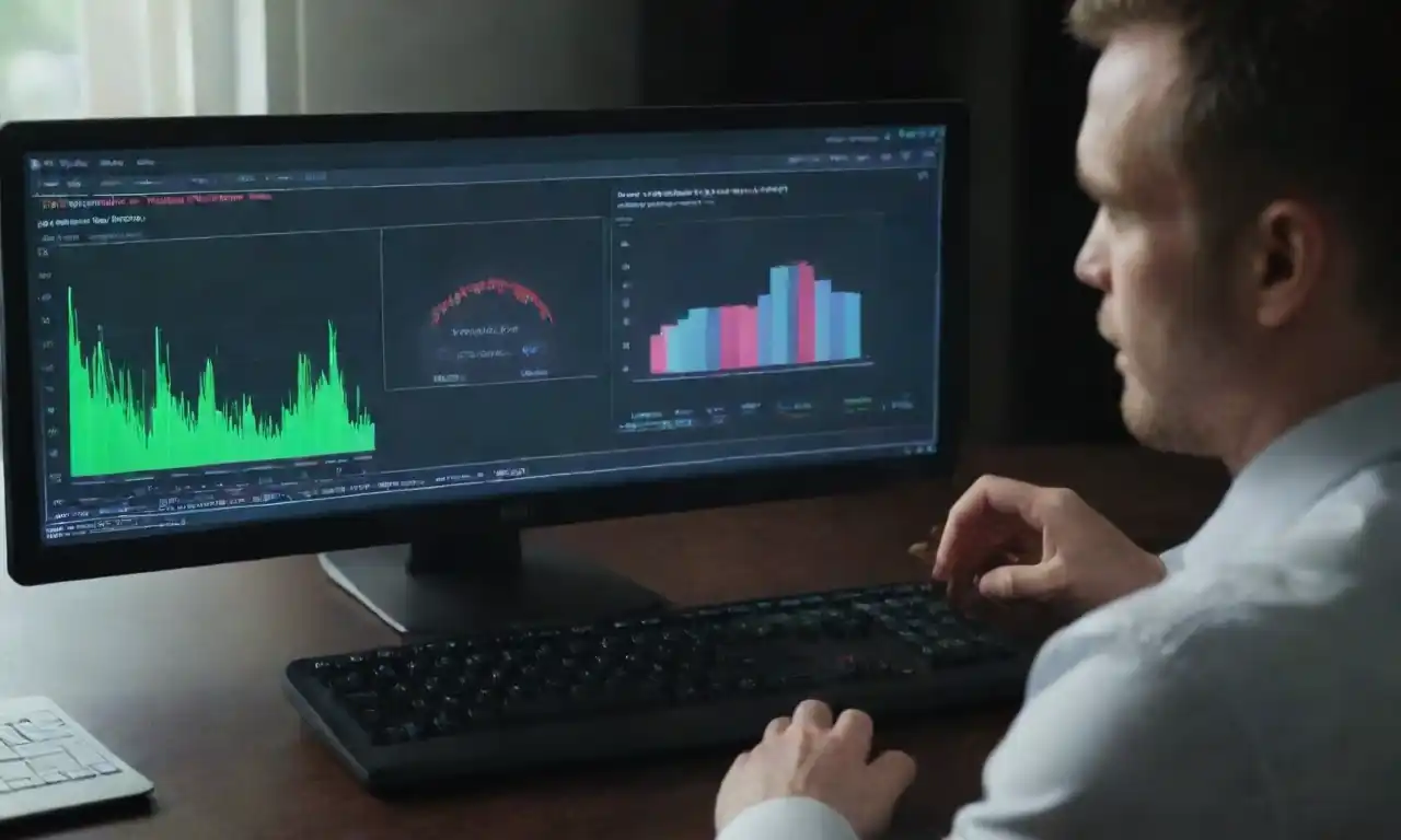 A digital marketing professional analyzing a chart with CPC metrics on a computer screen.