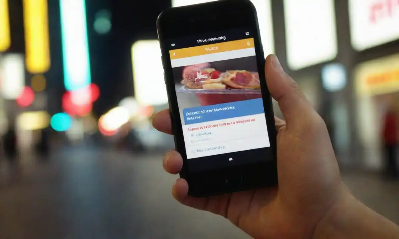 Smartphone displaying mobile marketing ads while a person interacts with it.