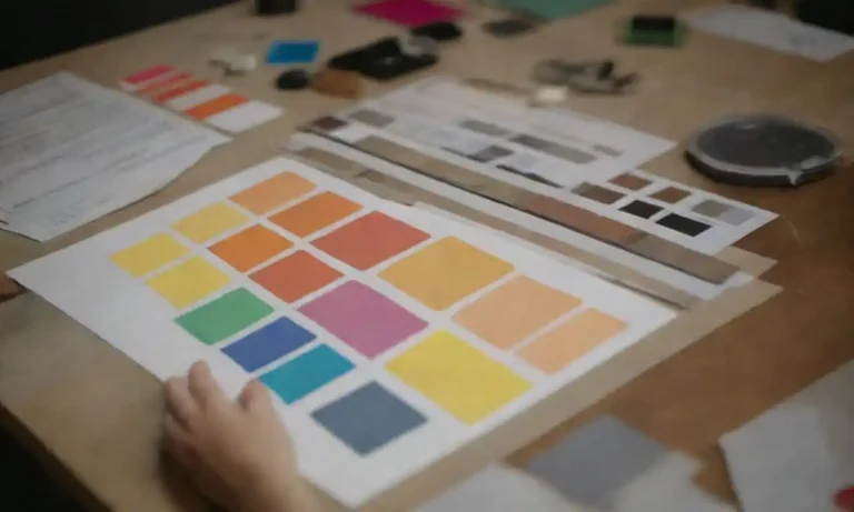 A designer arranging color palettes and typography samples on a mood board.