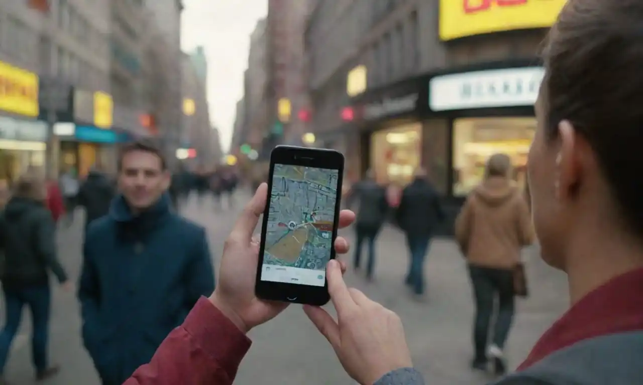 Mobile user engaging with targeted ads tailored to their current location and activity.