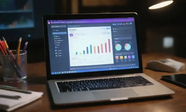 Variety of digital marketing tools displayed on a laptop screen with charts and social media icons.