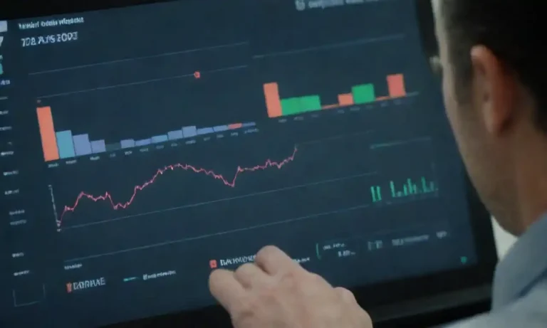 Person analyzing campaign metrics on a digital dashboard with graphs and charts.