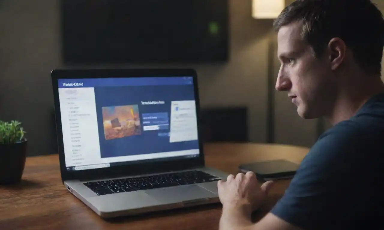 A marketer analyzing Facebook ad performance metrics on a laptop.