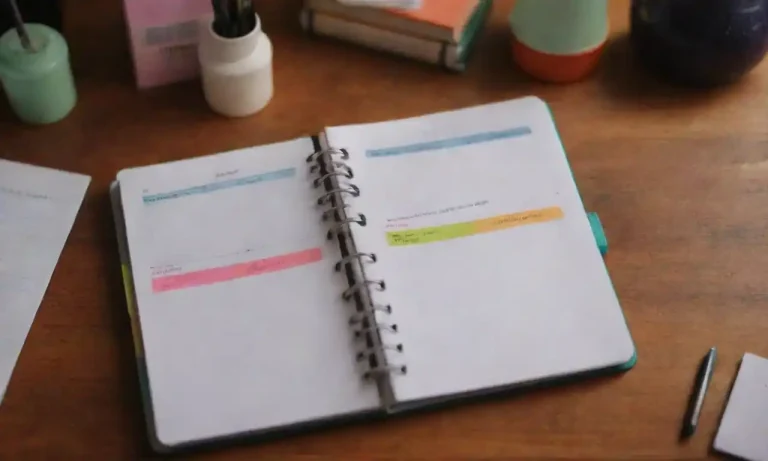 A colorful planner filled with topics