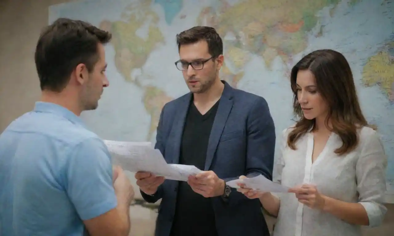 Un equipo revisando un mapa logístico y un calendario de envíos en una reunión.