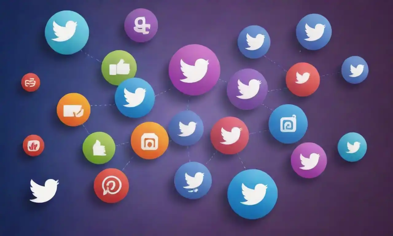 A dynamic social media graphic showing multiple shares and engagement symbols promoting a brand.