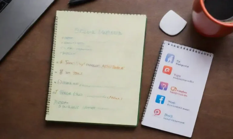 Notepad with tips and strategies for effective social media management alongside icons of popular platforms.