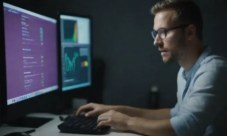 Visual of a digital marketing strategist analyzing branding metrics on a computer screen.