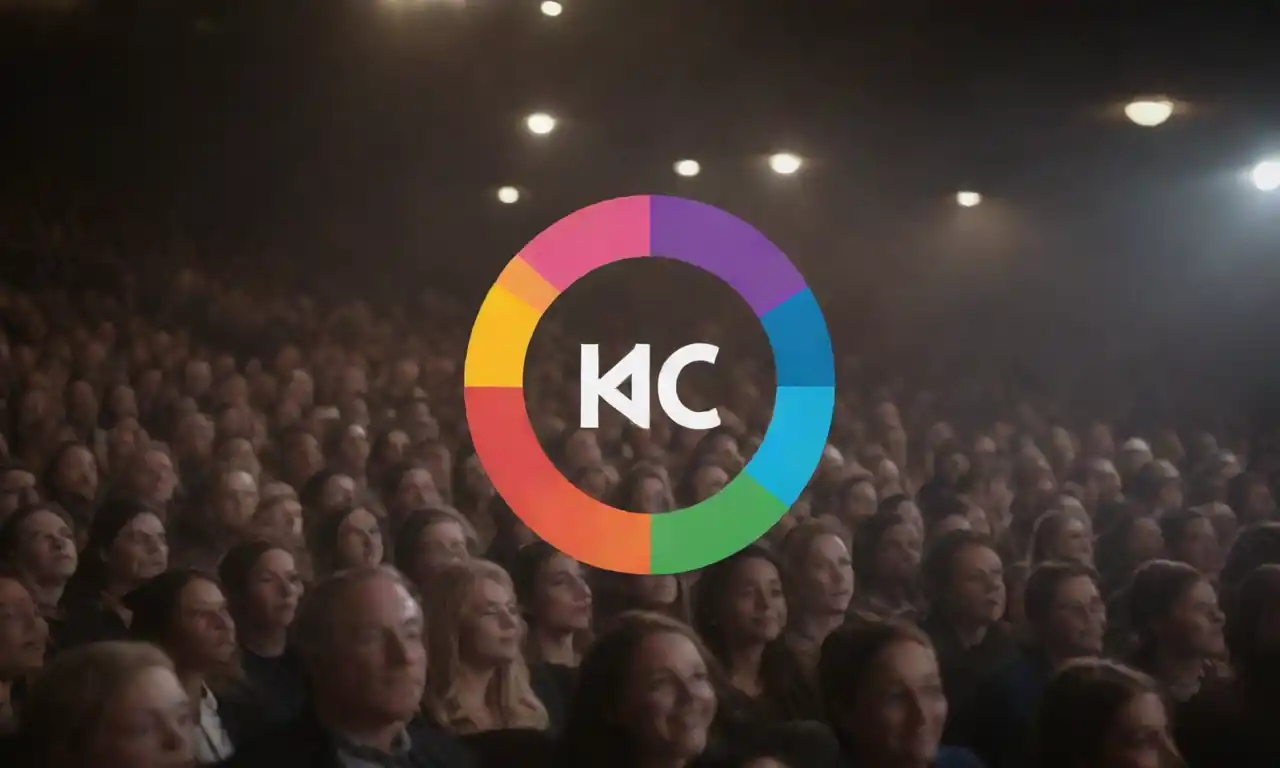 A visual showing a brand logo surrounded by a diverse audience