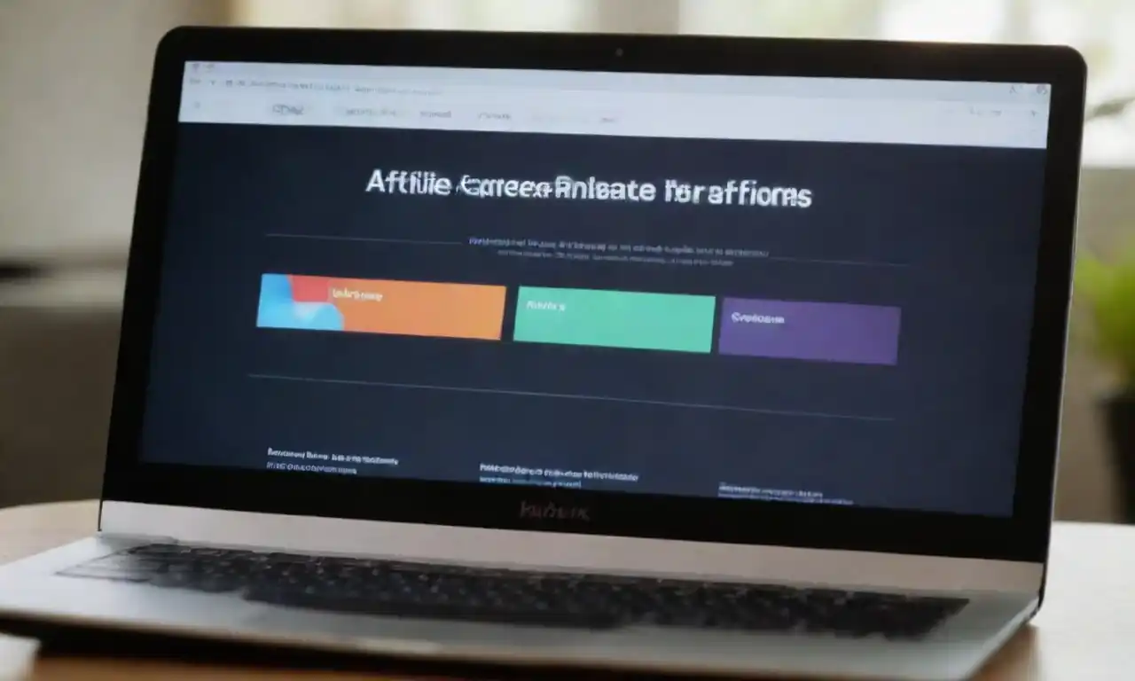 Visual of a computer screen showing affiliate marketing platforms with links and earnings statistics.