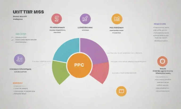 Infographic showcasing various PPC KPIs with graphs and digital marketing icons.