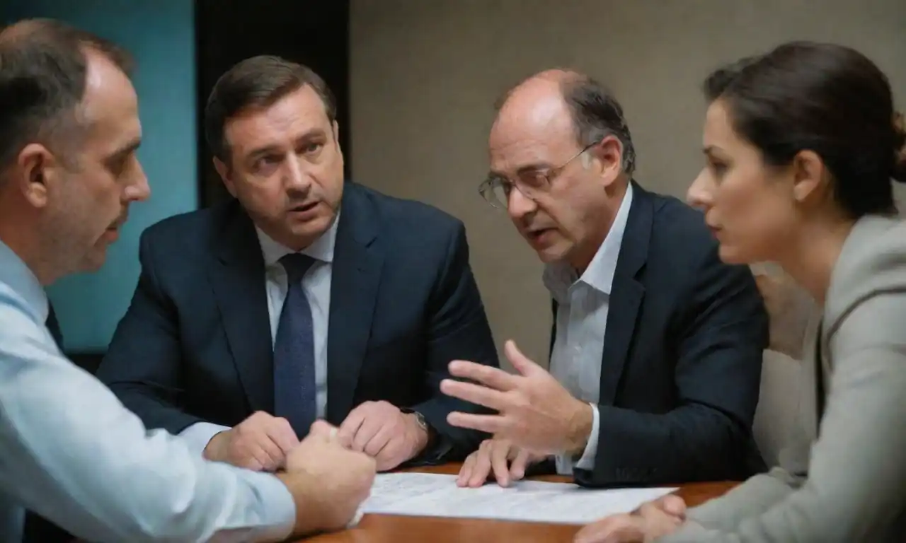 Equipo de profesionales discutiendo estrategias frente a gráficos de retención de clientes.