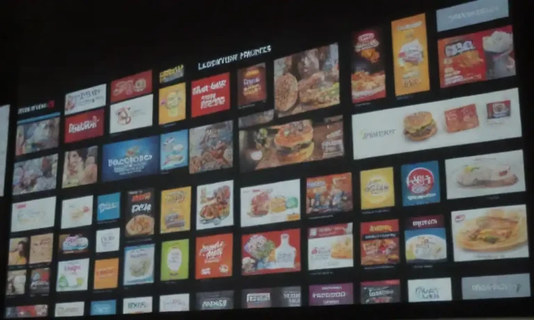 Visual of diverse promotional offers displayed on a digital screen attracting customers.