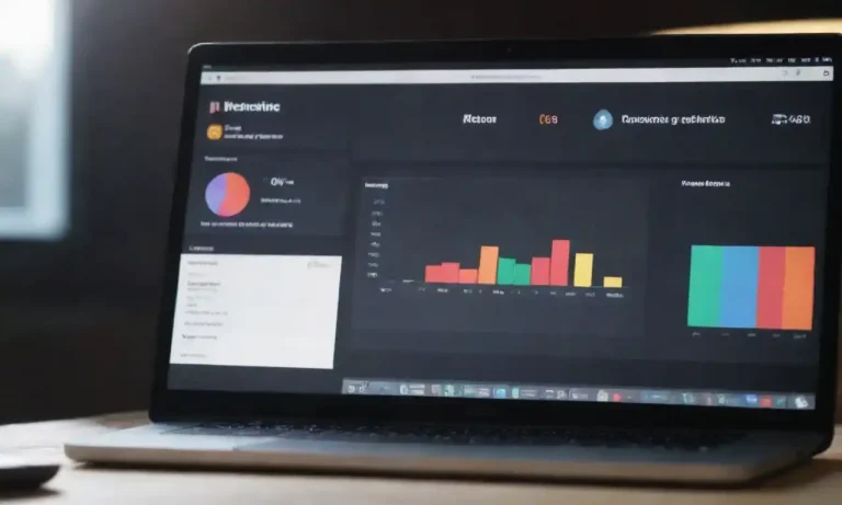 Laptop screen displaying various brand monitoring analytics and social media metrics.