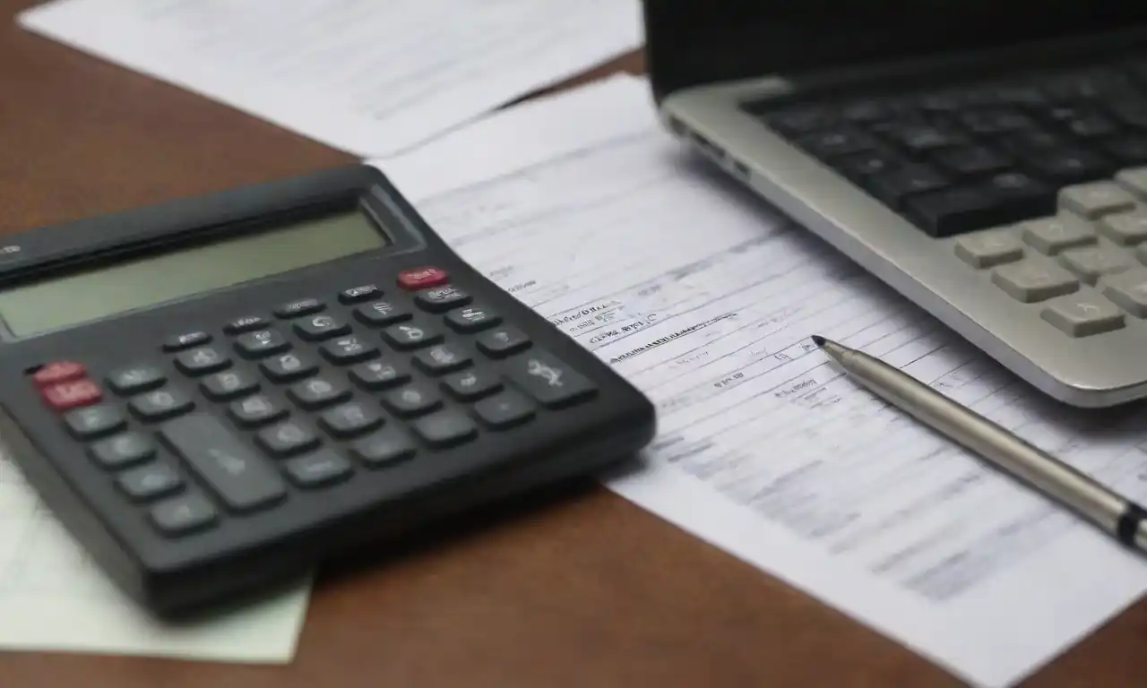 A calculator and financial charts on a desk