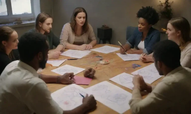 A diverse group of people brainstorming around a table