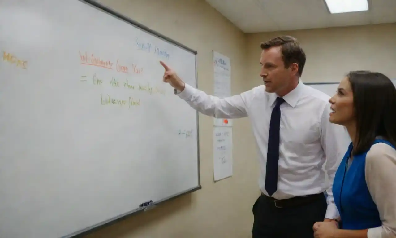 Group brainstorming catchy political slogans on a whiteboard.