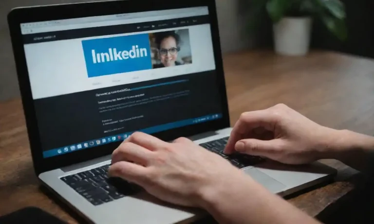 Person creating a LinkedIn post on a laptop with engagement metrics displayed.