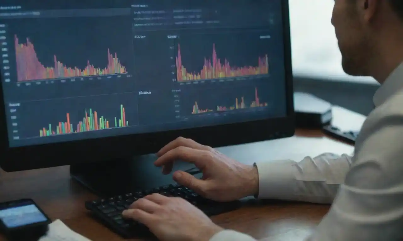 Analyst viewing a performance dashboard with SEO metrics on a computer screen.