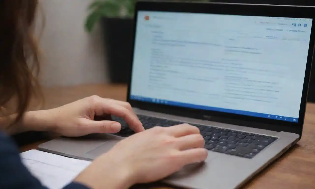 A person typing on a laptop with a checklist of email tips beside them.