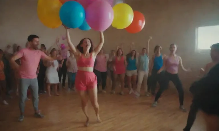 A creator filming a lively dance or challenge with colorful props and engaging visuals.