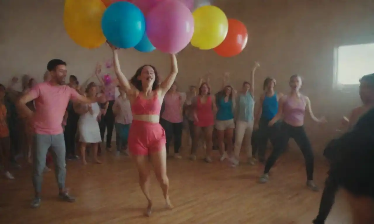 A creator filming a lively dance or challenge with colorful props and engaging visuals.