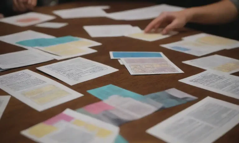 A marketer brainstorming with storyboards and promotional materials spread out on a table.