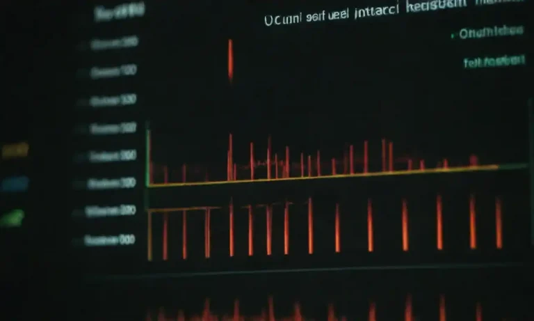 Gráfico en pantalla que muestra tendencias y datos industriales con máquinas analíticas al fondo.