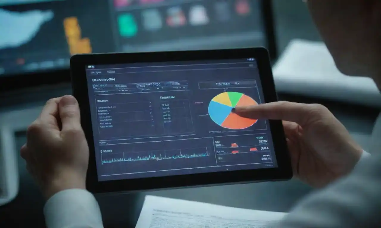 Person analyzing market data and demographics on a digital tablet.