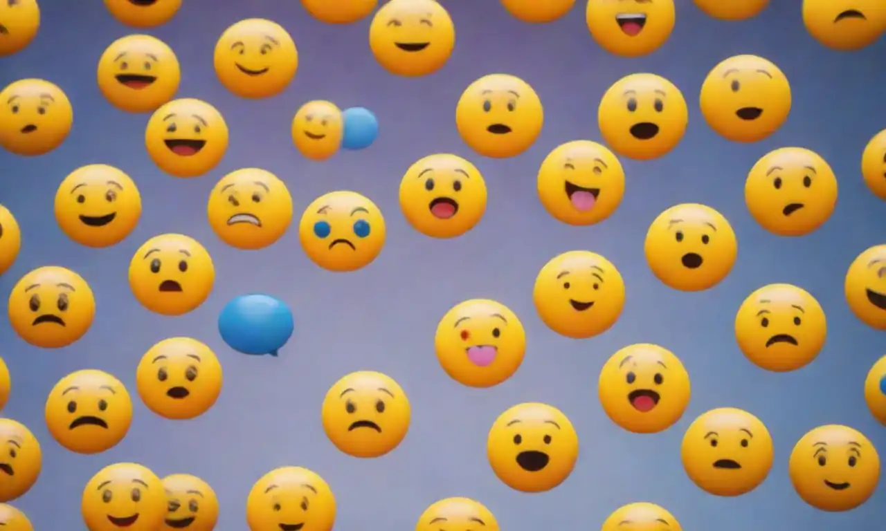 A conversation bubble filled with various emojis illustrating emotional context.