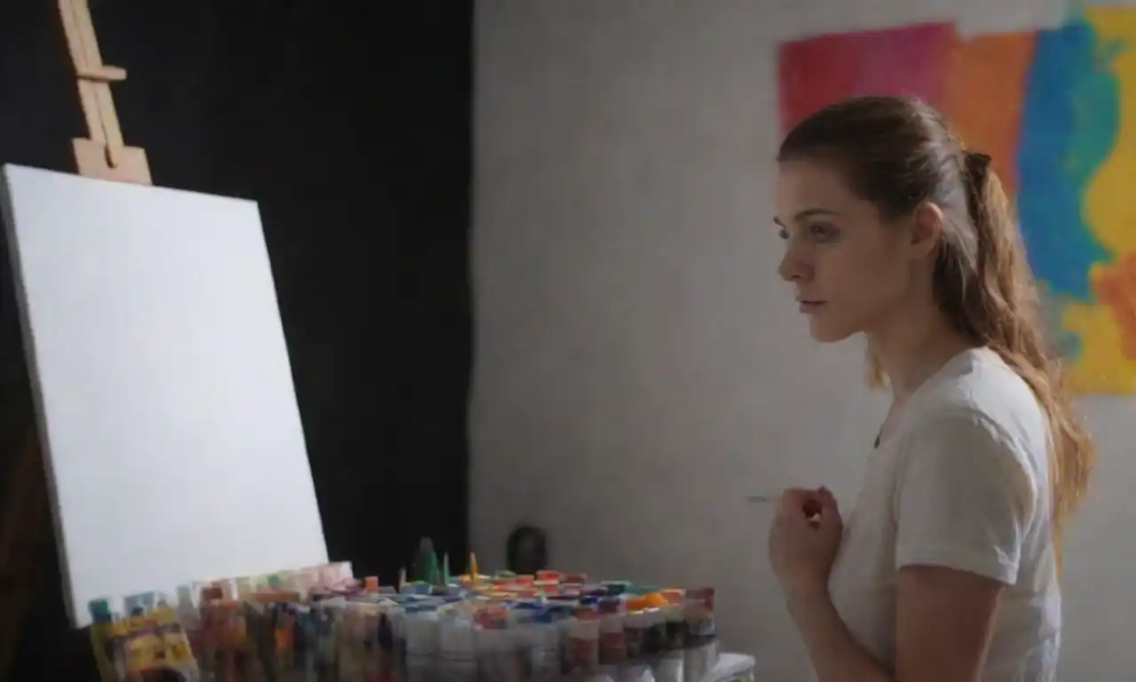 Artistic individual staring at a blank canvas