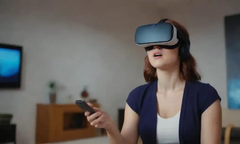 A marketer using a VR headset to engage customers in a virtual product experience.