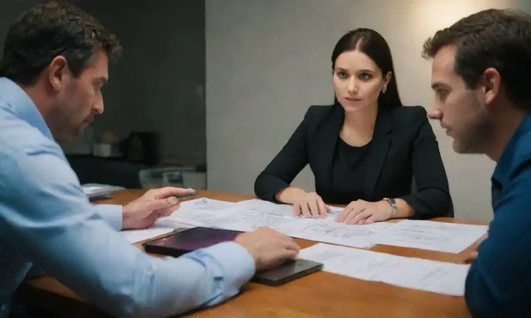 Un equipo discutiendo estrategias de marca mientras analizan gráficos y comentarios en una mesa de trabajo.