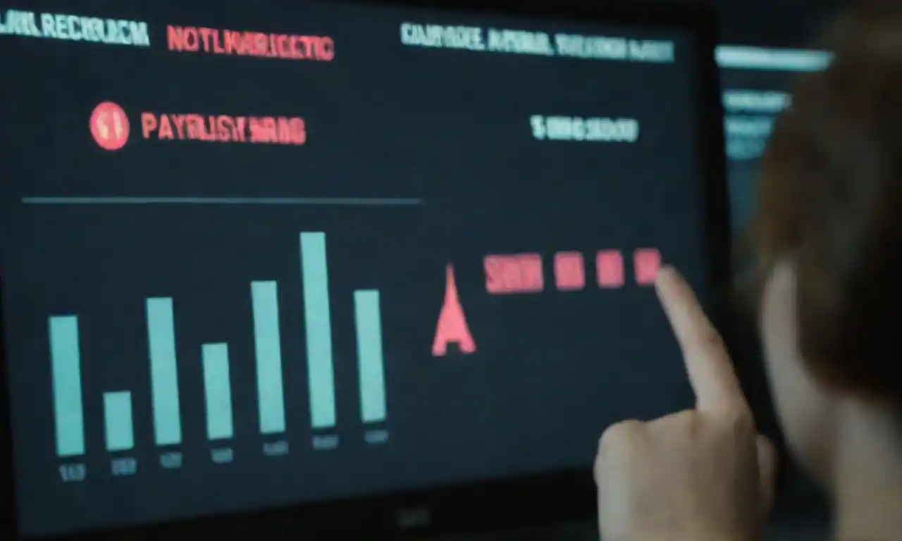 Person analyzing loyalty metrics on a digital screen with cash and digital payment symbols in the background.