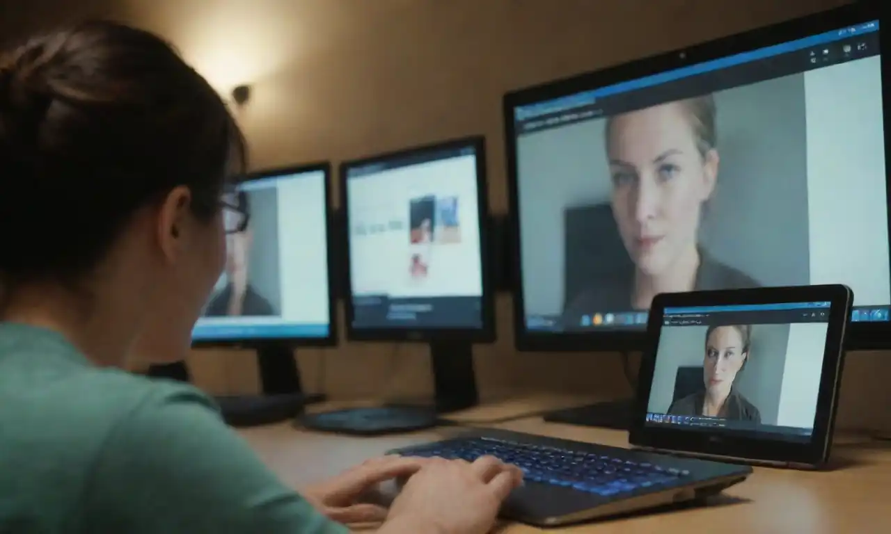 Person using a screen reader with a diverse group accessing a website on various devices.