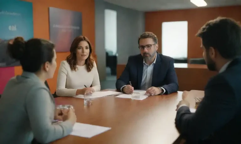 Equipo de marketing discutiendo estrategias de recuperación de marca en una sala de reunión.