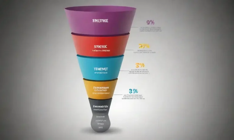 Digital marketing funnel graphic showing stages with percentage metrics.