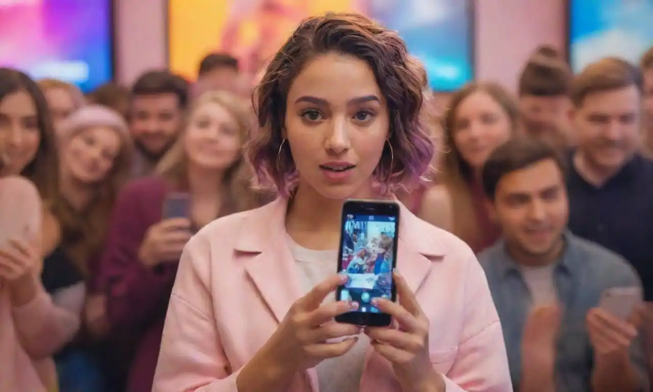 A social media influencer engaging with followers on a smartphone