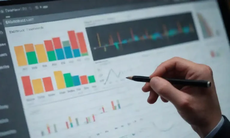 Charts and graphs displaying trends in data analysis with a focused analyst reviewing them.