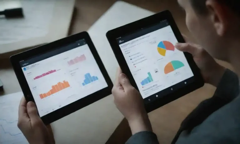 Person creating a real-time survey on a tablet with graphs displaying live results.