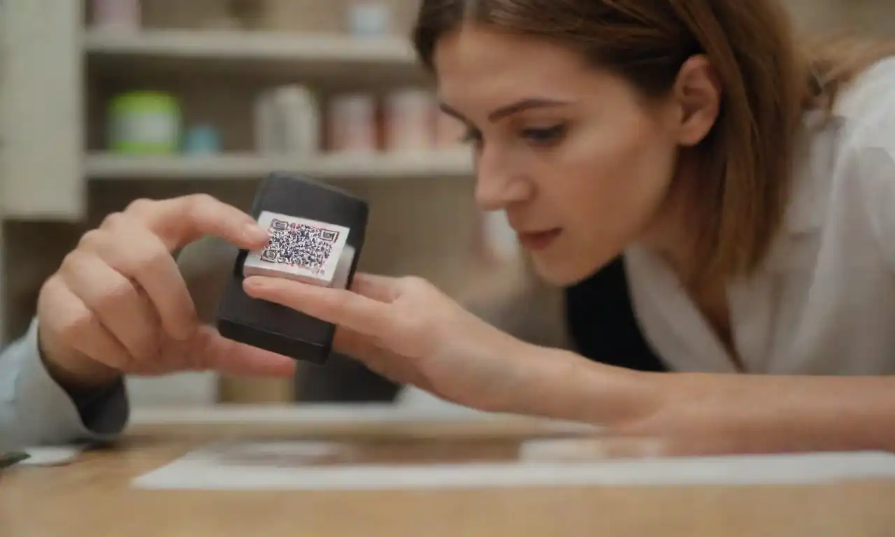 A business owner scanning a QR code on a product label.