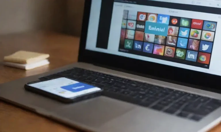 Visual of a smartphone displaying social media apps alongside an open email on a computer screen.